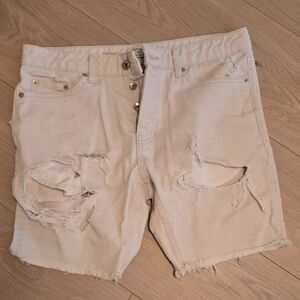 Topman Distressed Light Gray Jean Shorts